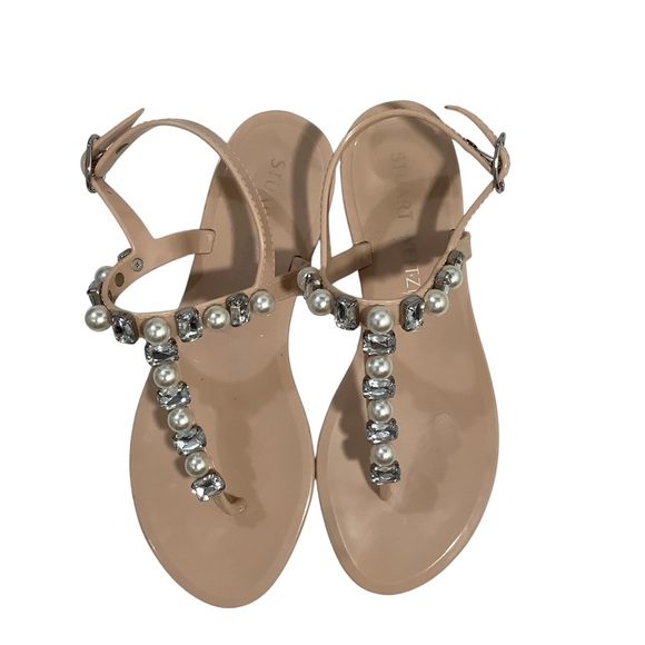 Stuart Weitzman Shoes - Stuart Weitzman Beige Sandals with Pearl and Gem Accents